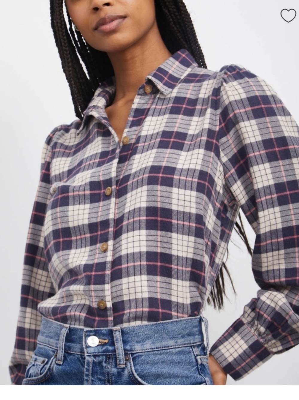 Rails Angelica Plaid Button Down Puff Sleeve Almond, Pink, Navy